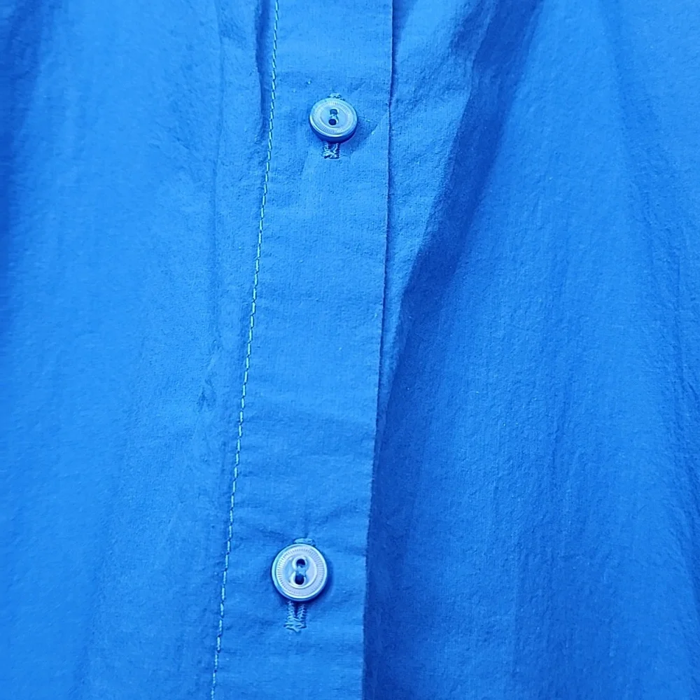Eileen Fisher Washed Organic Calypso Cotton Poplin Blue Mandarin Collar Shirt - Picture 5 of 11